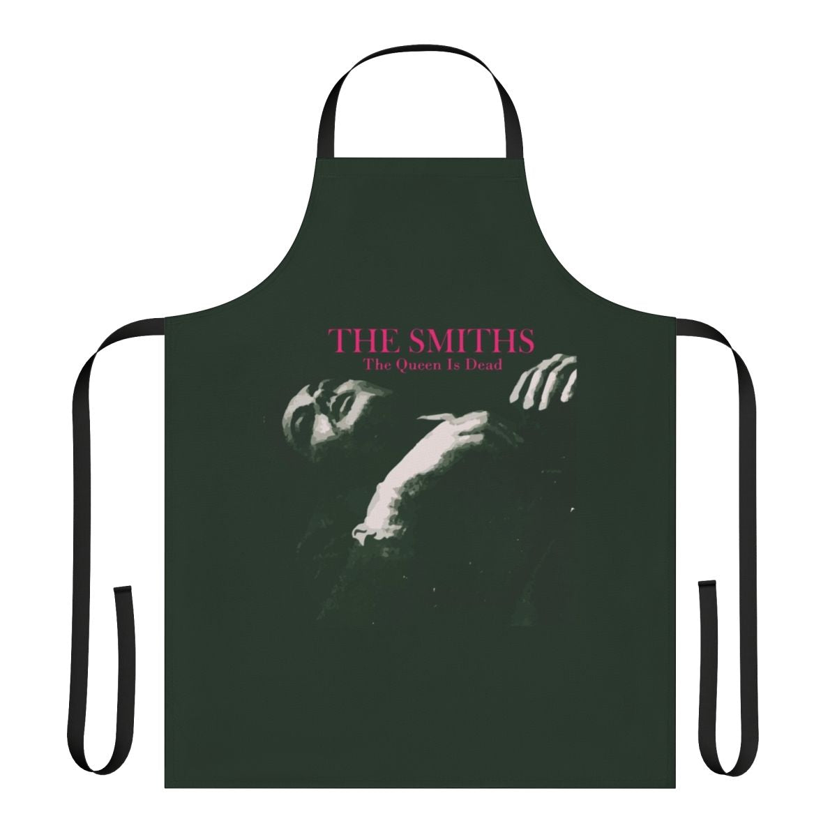 Vintage-style graphic apron featuring The Smiths "The Queen Is Dead" album cover art