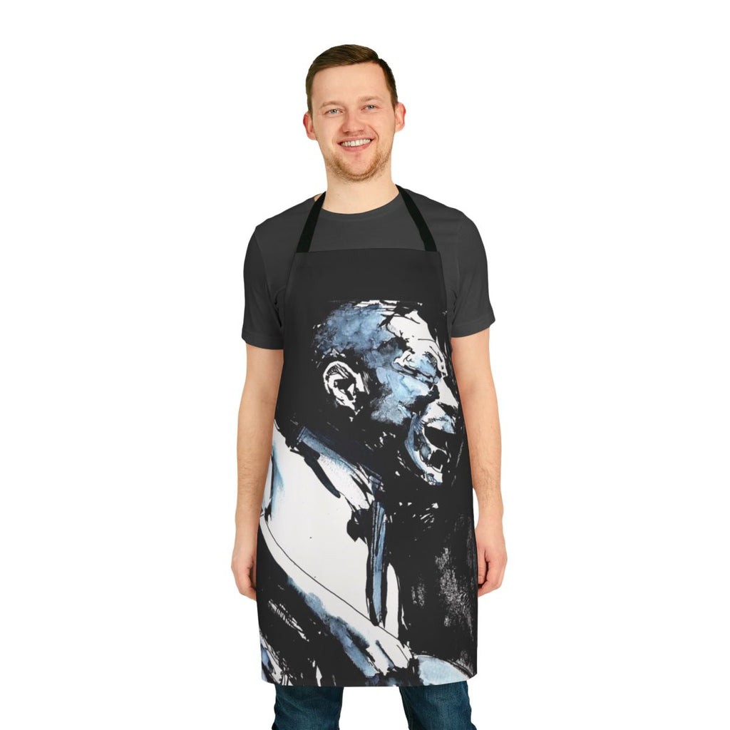 Vintage-style apron featuring the music and imagery of blues legend Son House