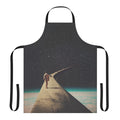 Vintage apron featuring surreal cosmic artwork depicting a lone figure walking down a road among the stars