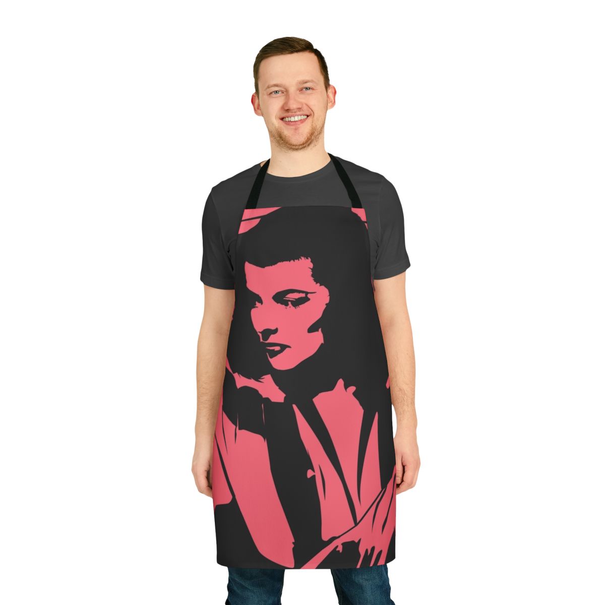 Vintage stencil design apron featuring a classic portrait of iconic actress Katharine Hepburn