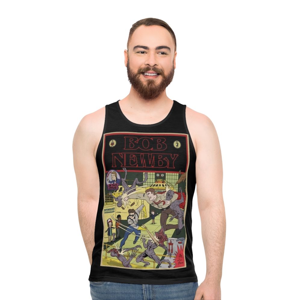 Vintage Stranger Things Bob Newby Superhero Comic Book Cover Tank Top