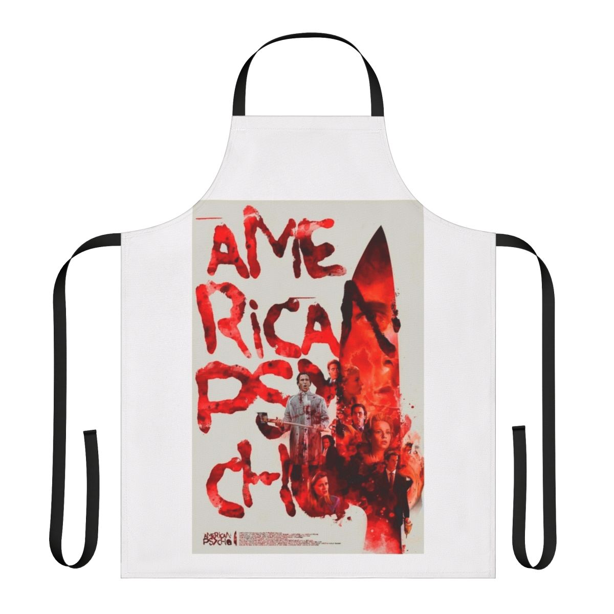 Stylish American Psycho movie-themed apron with retro graphics