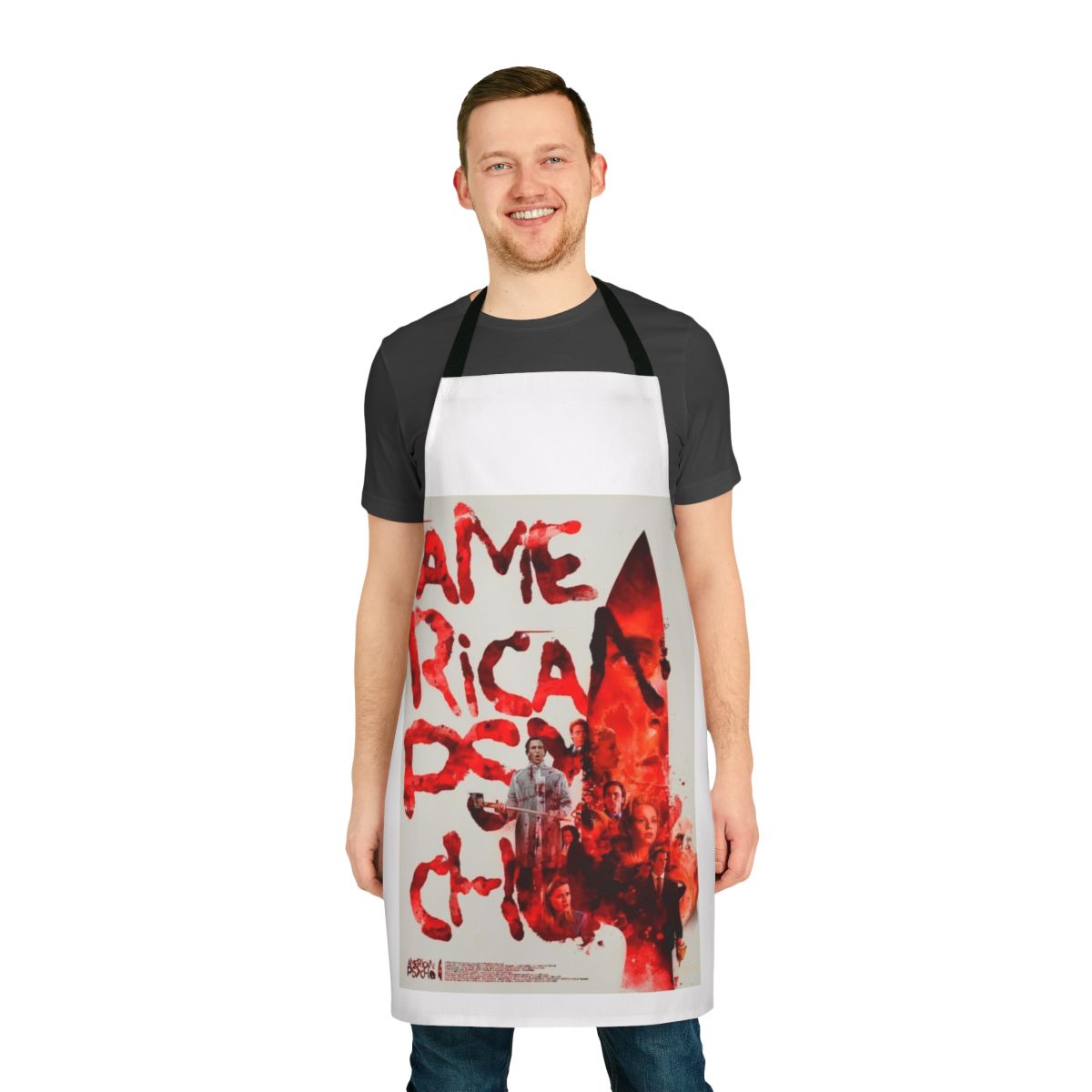 Stylish American Psycho movie-themed apron with retro graphics