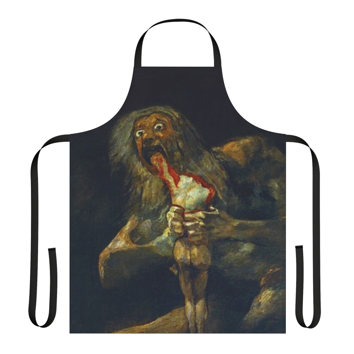 Vintage-style apron with the artwork "Saturn Devouring His Son" by the Spanish Romantic artist Francisco Goya.