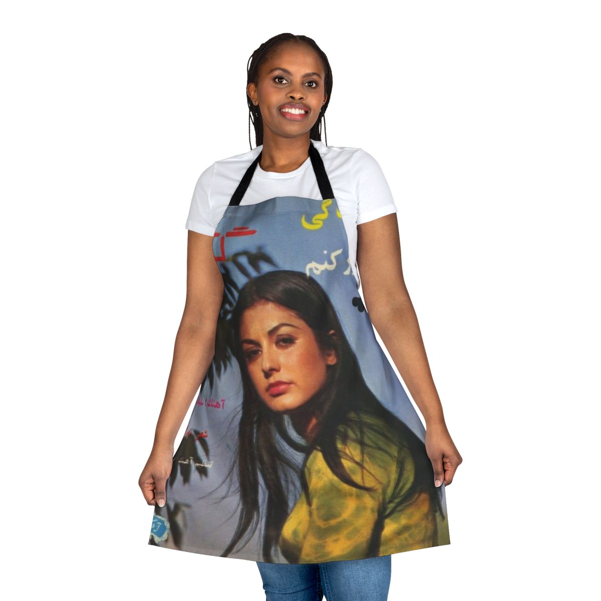 Vintage-style apron featuring the iconic album cover art of Iranian pop singer Googoosh