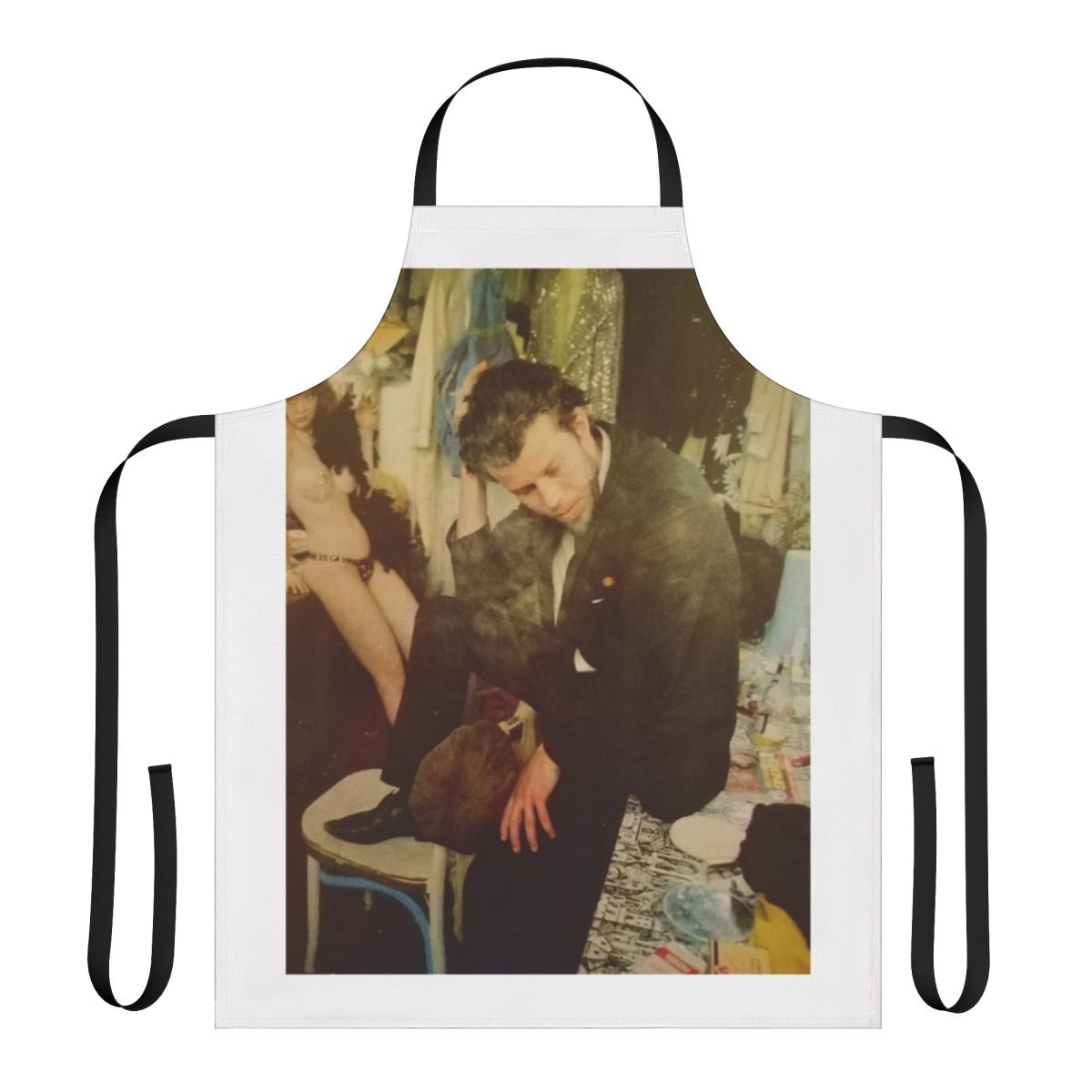 Vintage-inspired apron with musical and bar-themed design