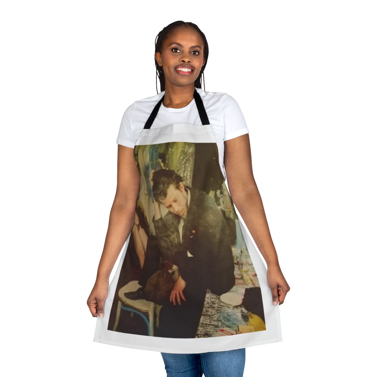 Vintage-inspired apron with musical and bar-themed design