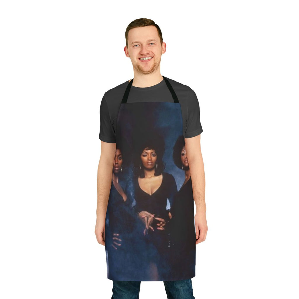 Vintage-style apron featuring 1970s soul music icons