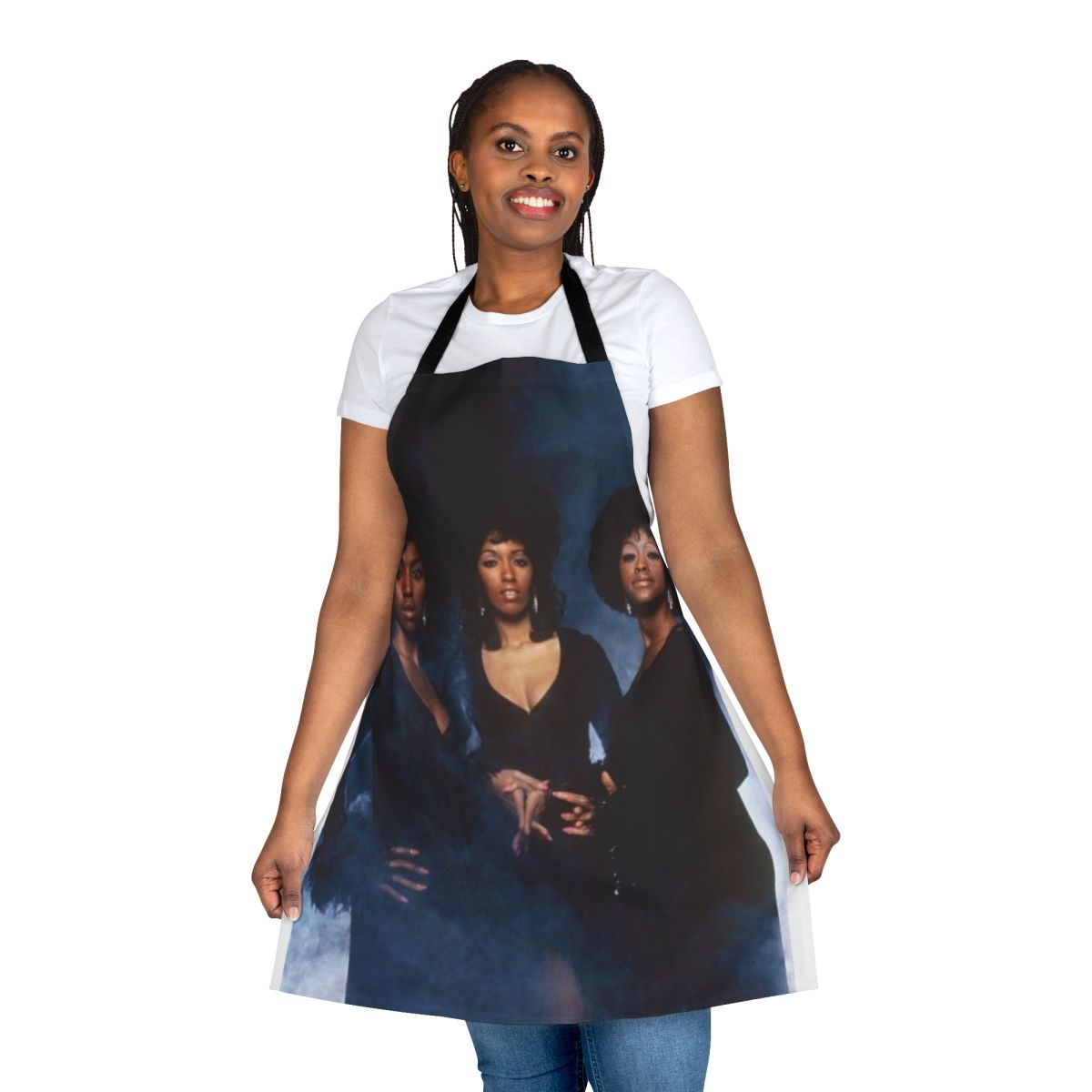 Vintage-style apron featuring 1970s soul music icons