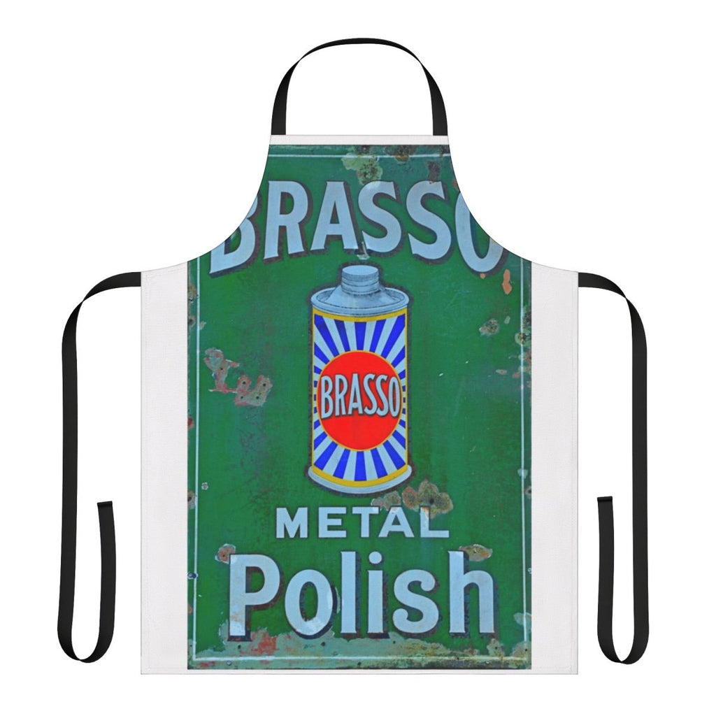 Vintage-inspired Brasso enamel sign apron with retro metal polish design
