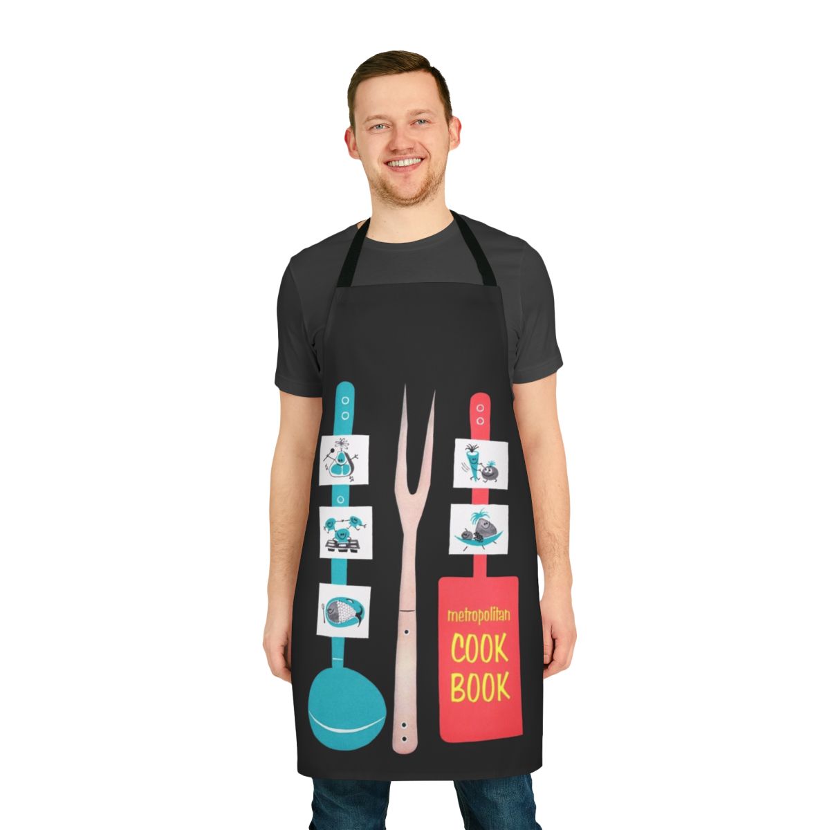 Vintage-style apron featuring a retro cookbook design from the 1950s