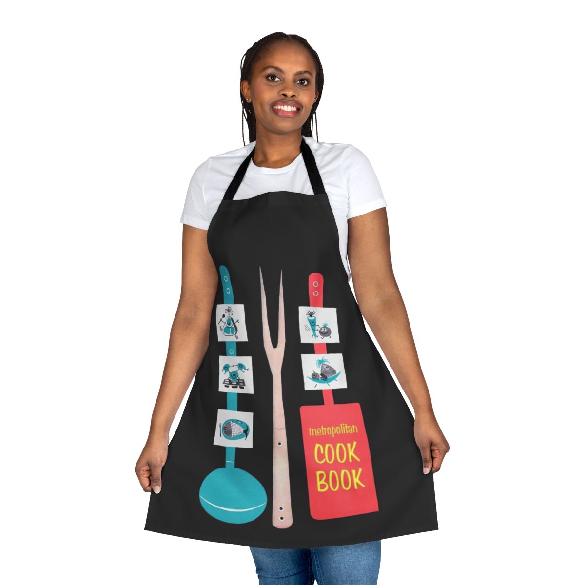 Vintage-style apron featuring a retro cookbook design from the 1950s
