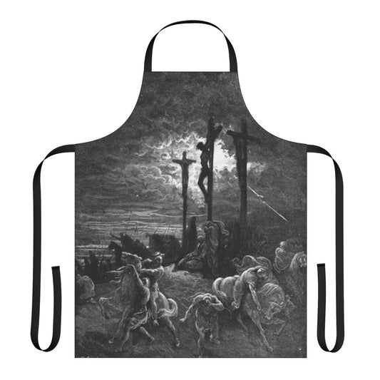 Vintage-style illustration of the crucifixion of Jesus Christ, with a dark and melancholic atmosphere.