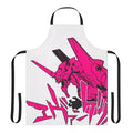 Vintage-style pink apron featuring Evangelion-inspired stencil art design