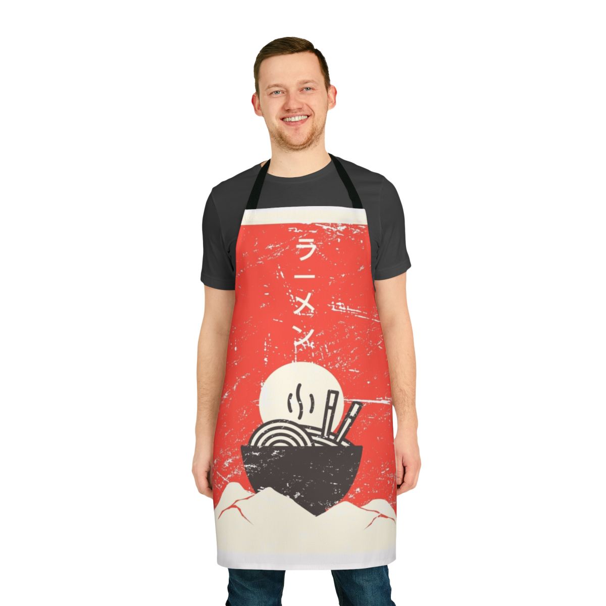 Vintage-style apron featuring Japanese ramen and anime-inspired design
