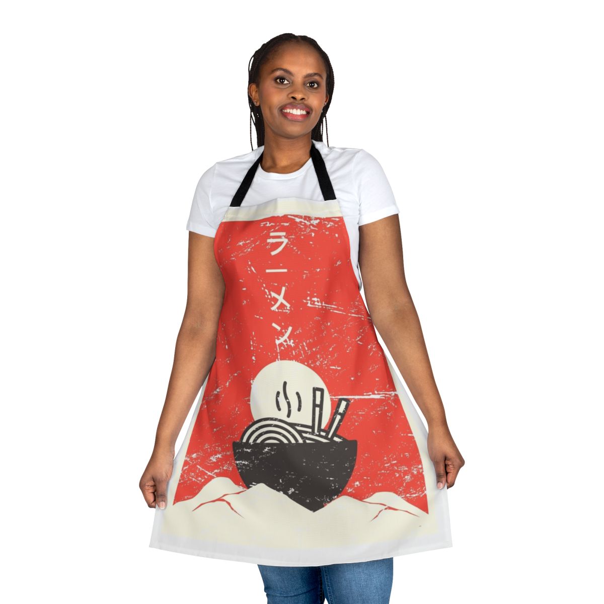 Vintage-style apron featuring Japanese ramen and anime-inspired design