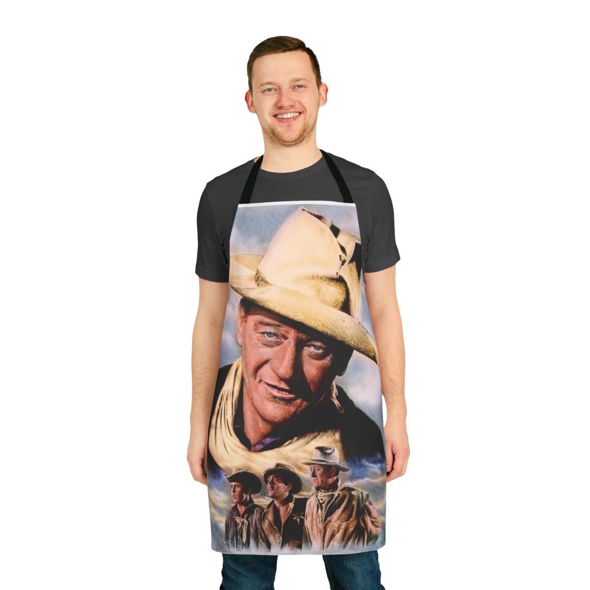 Vintage-style apron featuring a drawing of iconic actor John Wayne