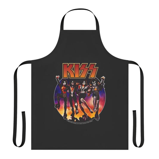 Vintage-style apron featuring a bootleg-inspired Kiss design