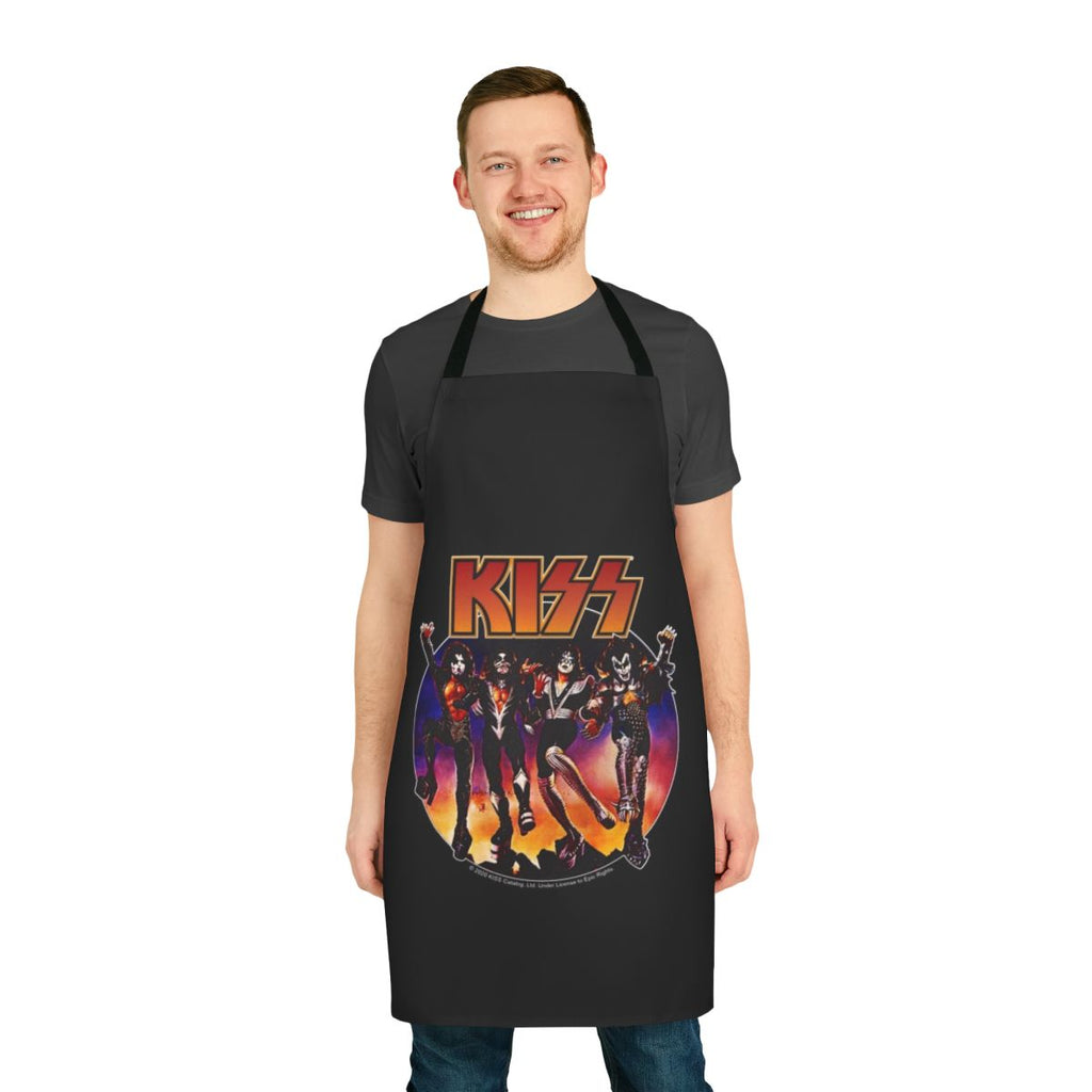 Vintage-style apron featuring a bootleg-inspired Kiss design