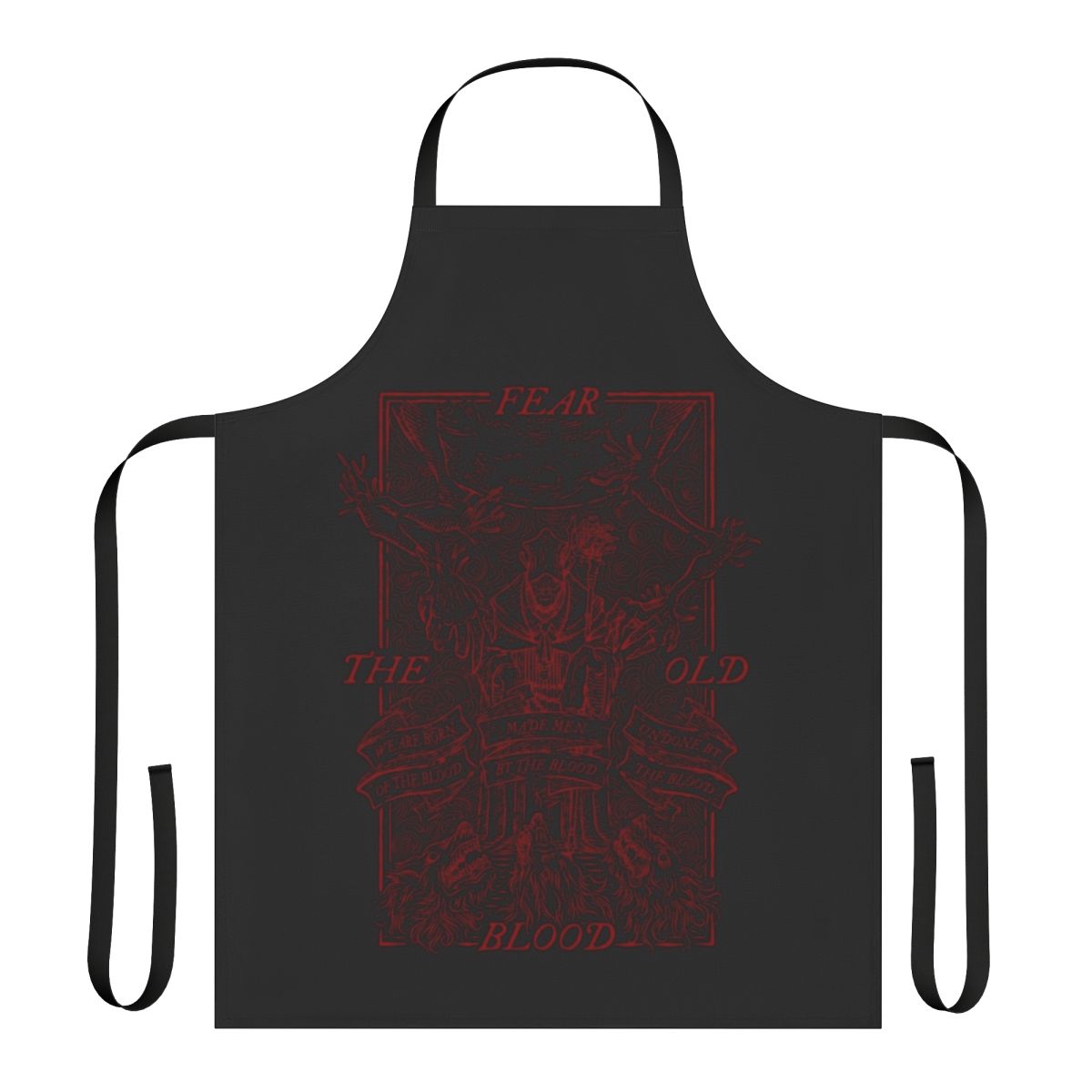 Vintage-style apron with old blood and Lovecraftian horror design