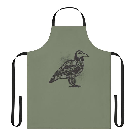 Vintage-style apron featuring a skull and crow design, inspired by the grunge rock band Pearl Jam.