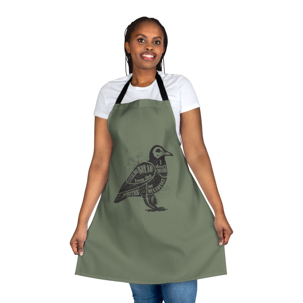 Vintage-style apron featuring a skull and crow design, inspired by the grunge rock band Pearl Jam.