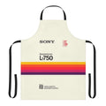 Retro-style apron featuring the iconic Sony VHS and Betamax videocassette logos and designs