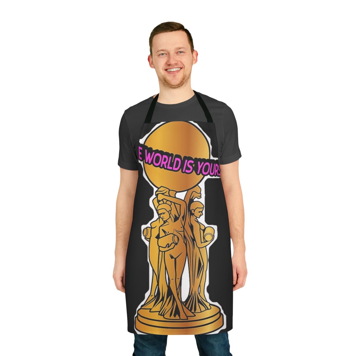Vintage-style Scarface-inspired apron with Tony Montana graphic
