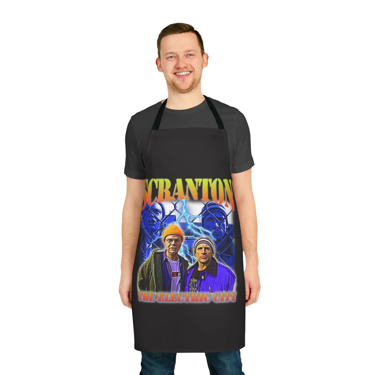 Vintage style apron featuring "Scranton The Electric City" design, inspired by The Office TV series