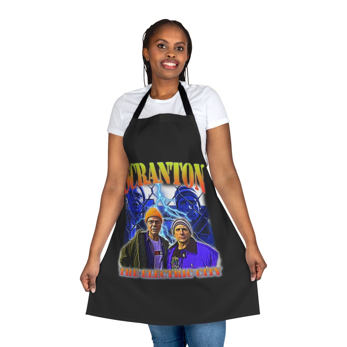 Vintage style apron featuring "Scranton The Electric City" design, inspired by The Office TV series