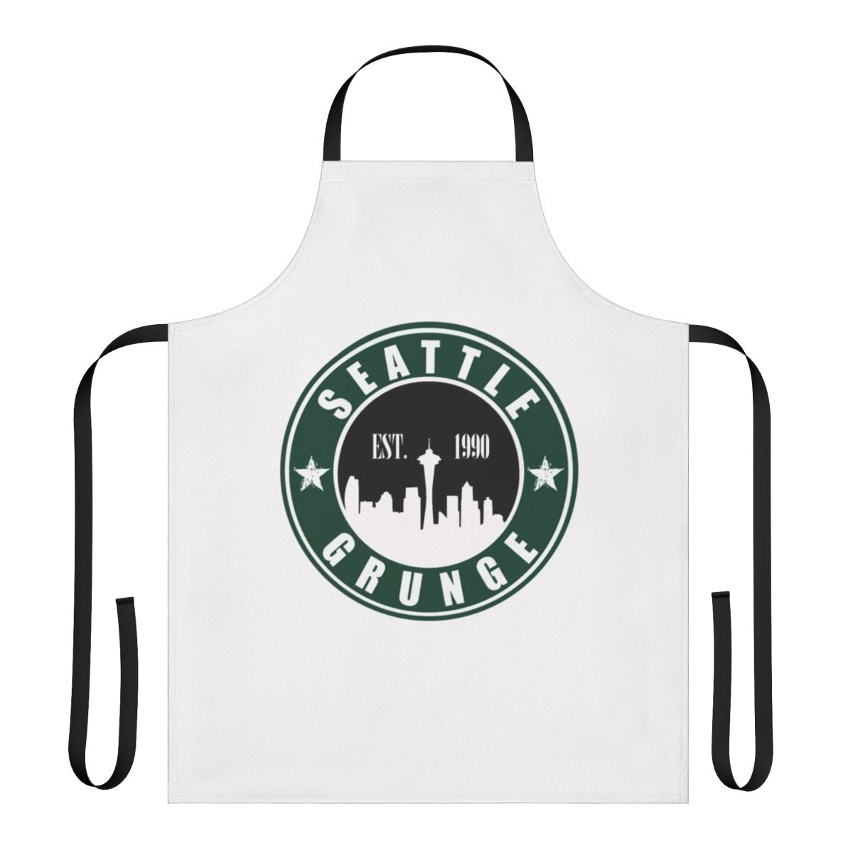 Vintage-style apron featuring a grunge music design inspired by the Seattle music scene