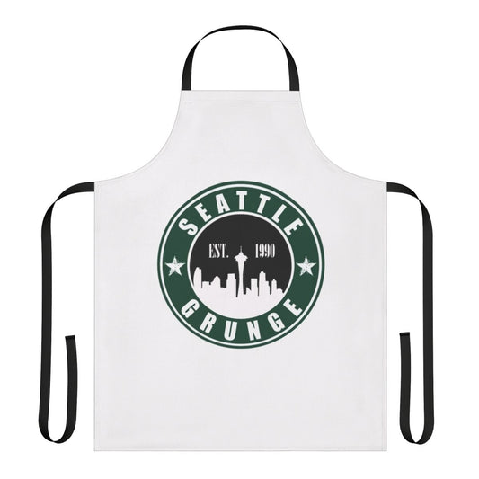 Vintage-style apron featuring a grunge music design inspired by the Seattle music scene