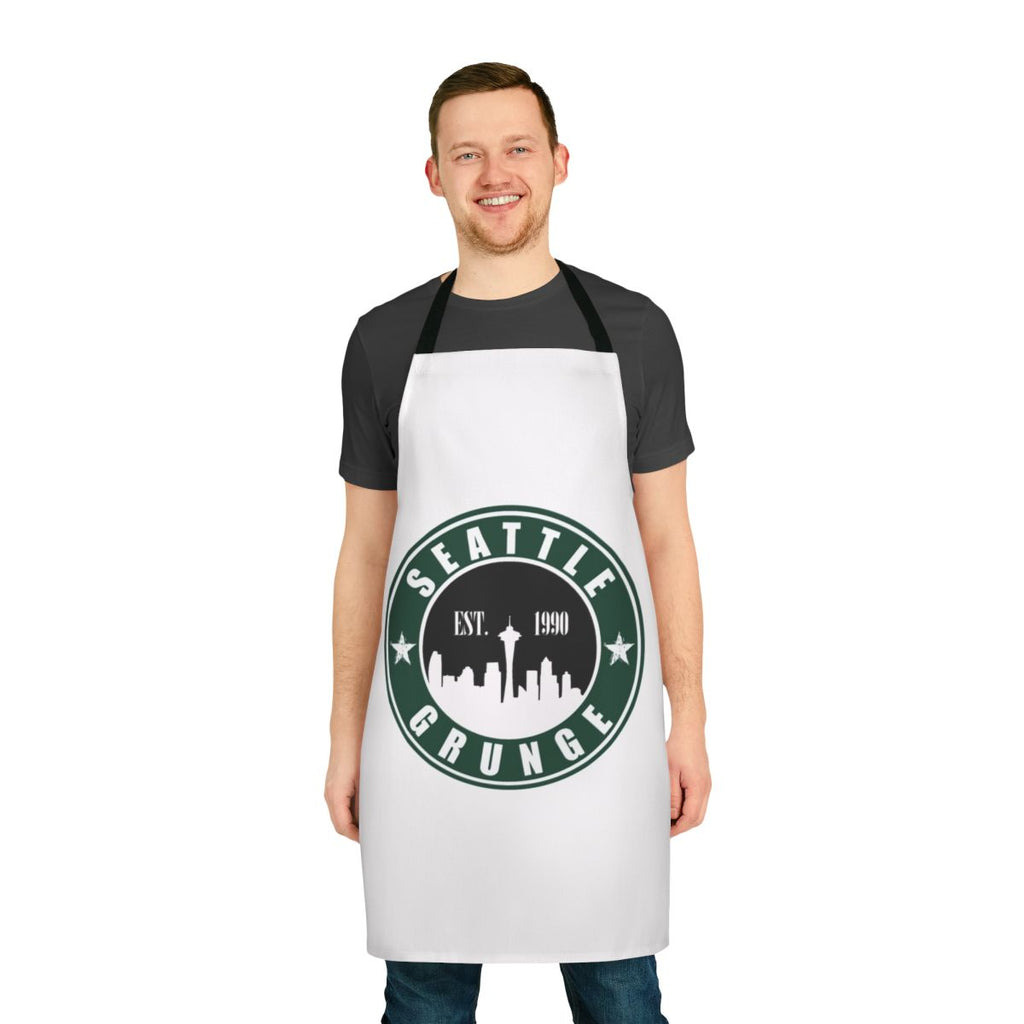 Vintage-style apron featuring a grunge music design inspired by the Seattle music scene