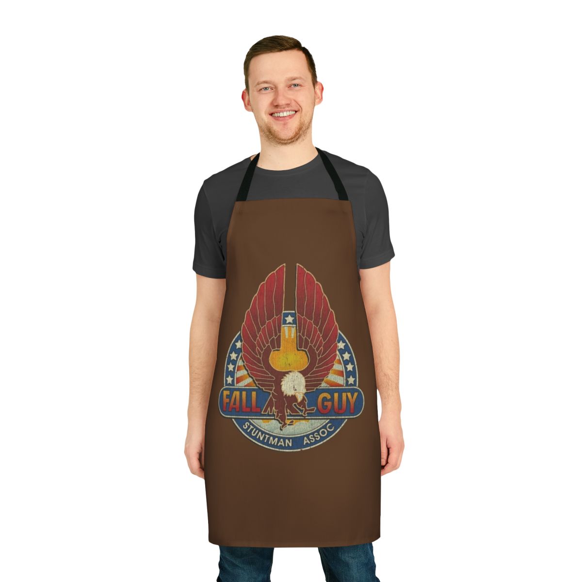 Vintage-inspired stuntman apron with retro graphics