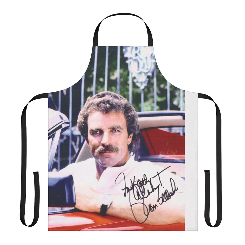 Vintage-style apron featuring a design inspired by iconic actor Tom Selleck