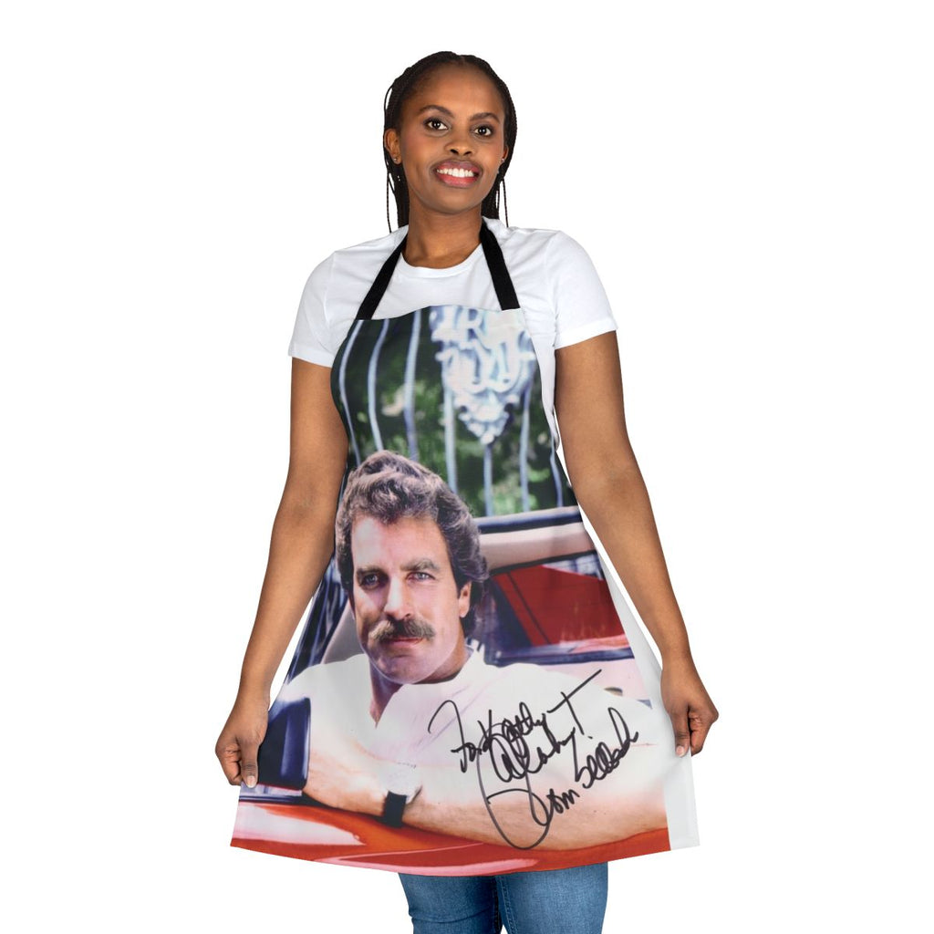 Vintage-style apron featuring a design inspired by iconic actor Tom Selleck