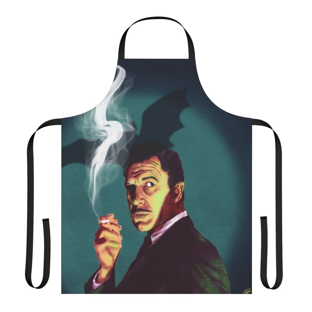Vintage-style apron featuring an image of actor Vincent Price, known for his roles in classic horror and sci-fi films.