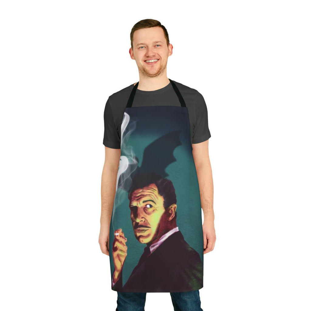Vintage-style apron featuring an image of actor Vincent Price, known for his roles in classic horror and sci-fi films.