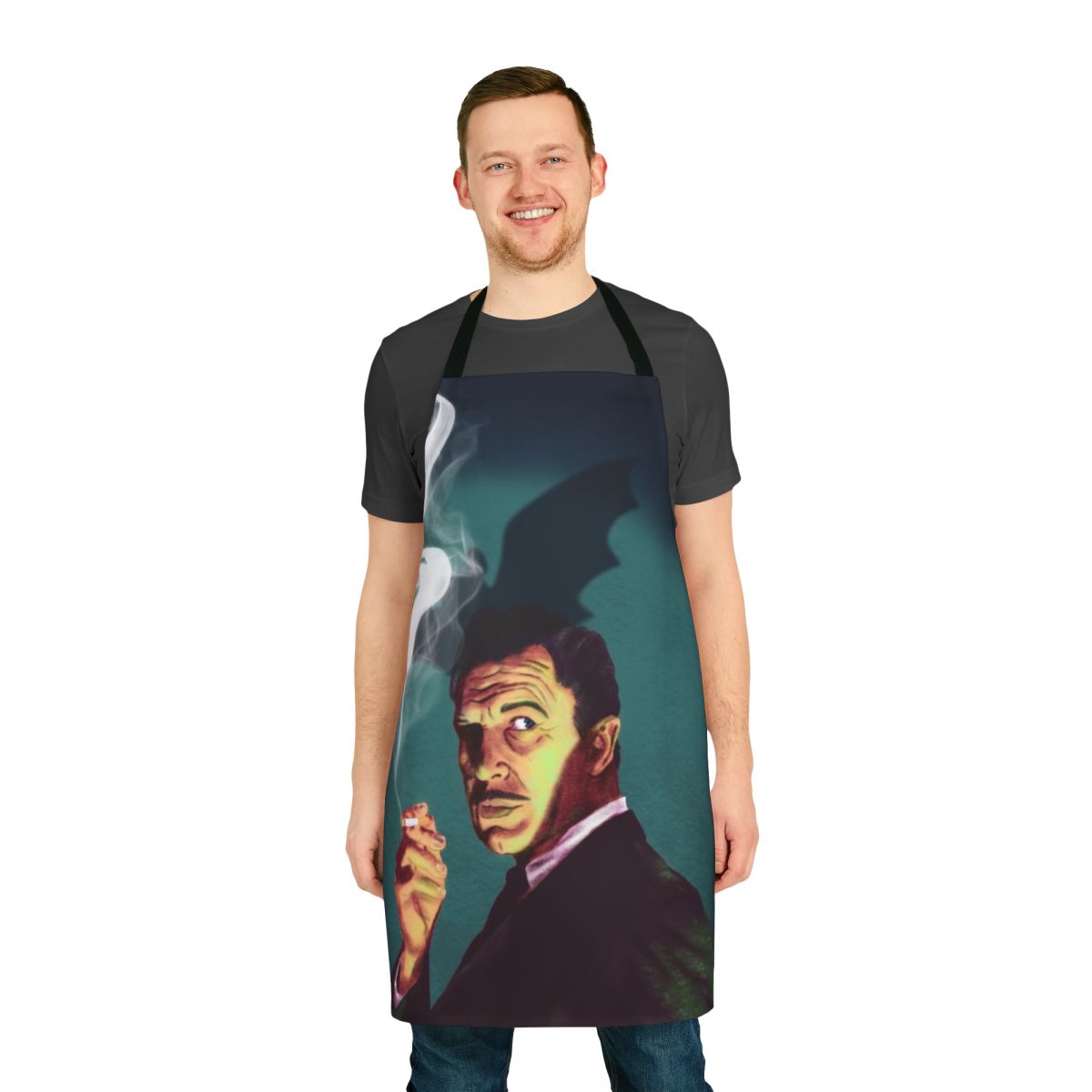 Vintage-style apron featuring an image of actor Vincent Price, known for his roles in classic horror and sci-fi films.