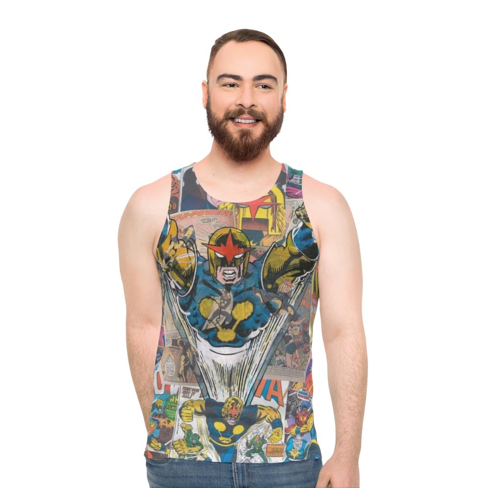 Vintage superhero comic nova unisex tank top