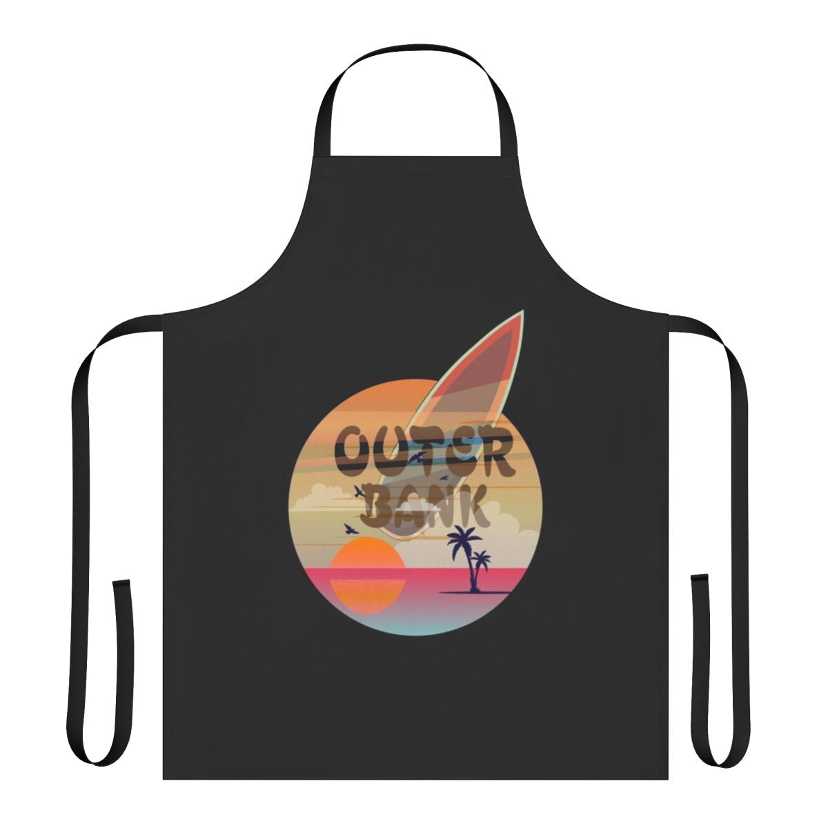 Vintage-style apron featuring an Outer Banks, beach, and surfing design