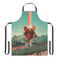 Vintage surreal collage apron featuring a man, TV, mountains, and furniture in a multicolor design.