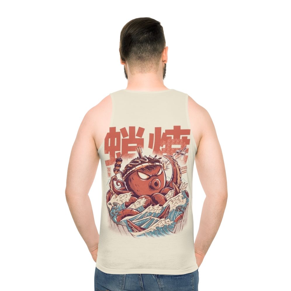 Vintage-style takoyaki monster attack graphic tank top