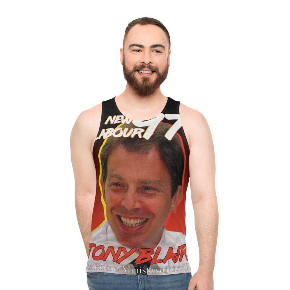 Vintage style unisex tank top with Tony Blair and Labour Party imagery