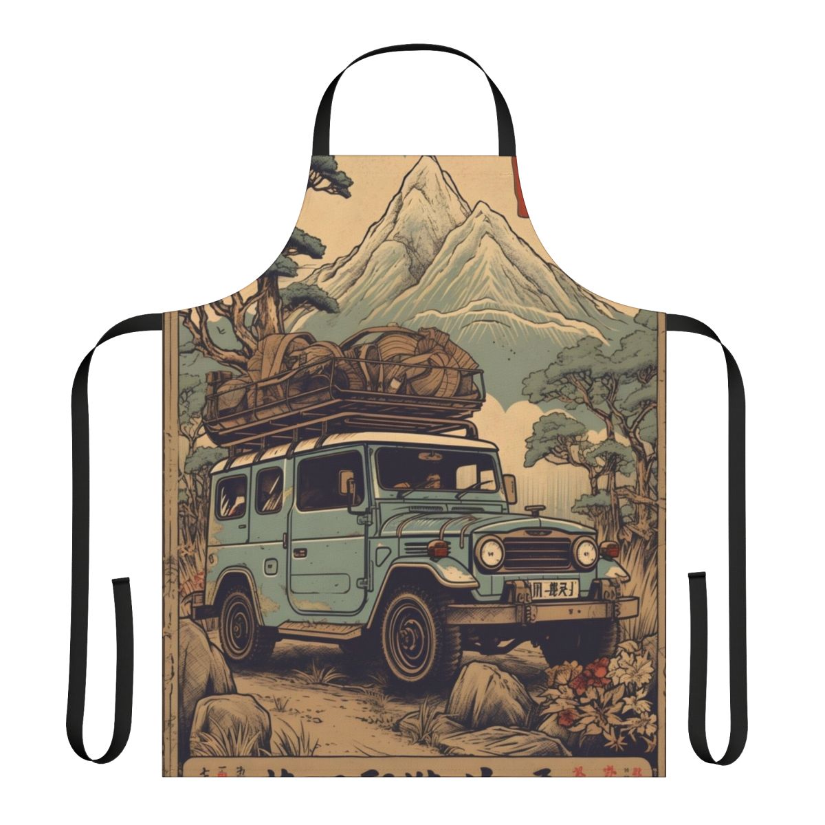 Vintage-style apron featuring a classic Toyota Land Cruiser FJ40 design