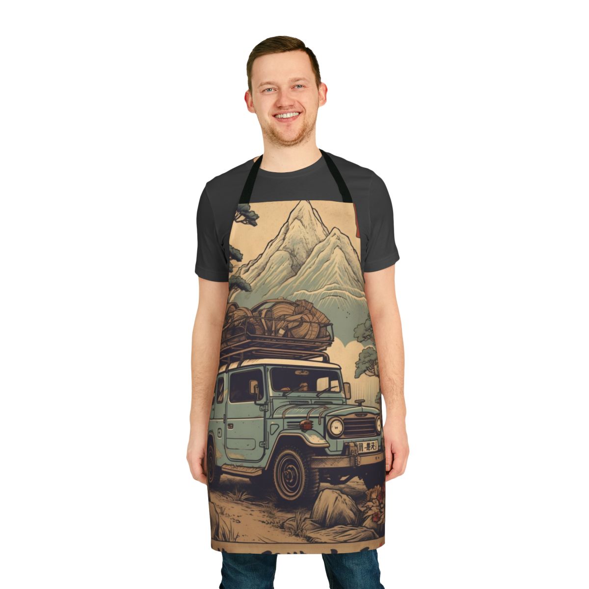 Vintage-style apron featuring a classic Toyota Land Cruiser FJ40 design