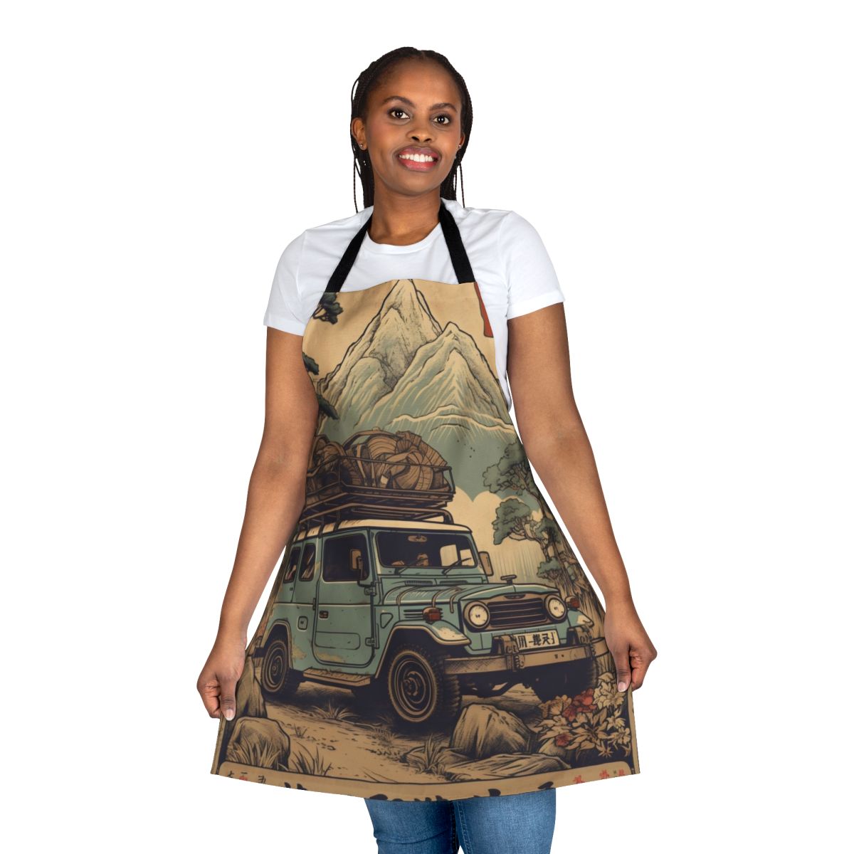 Vintage-style apron featuring a classic Toyota Land Cruiser FJ40 design