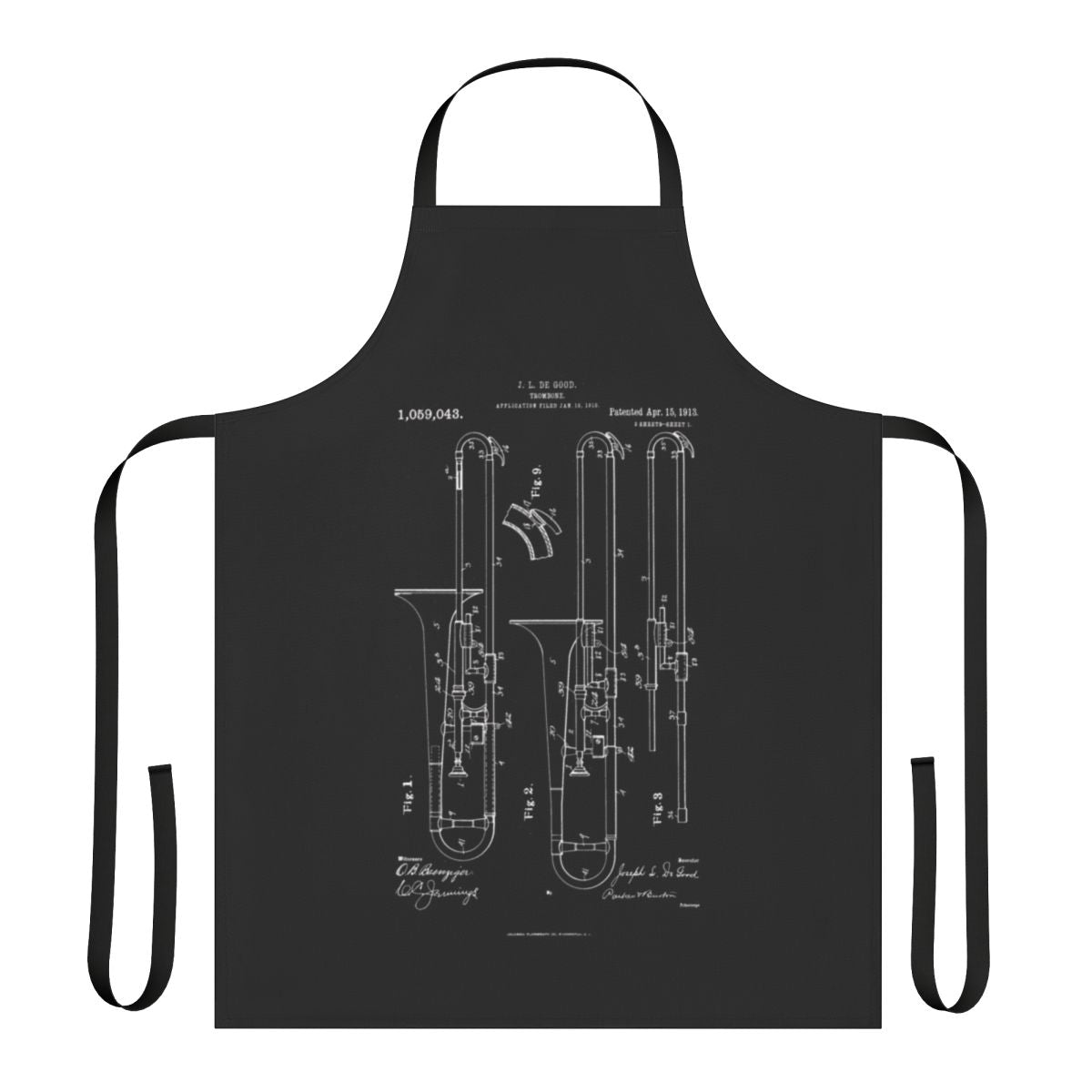Vintage trombone design patent print apron