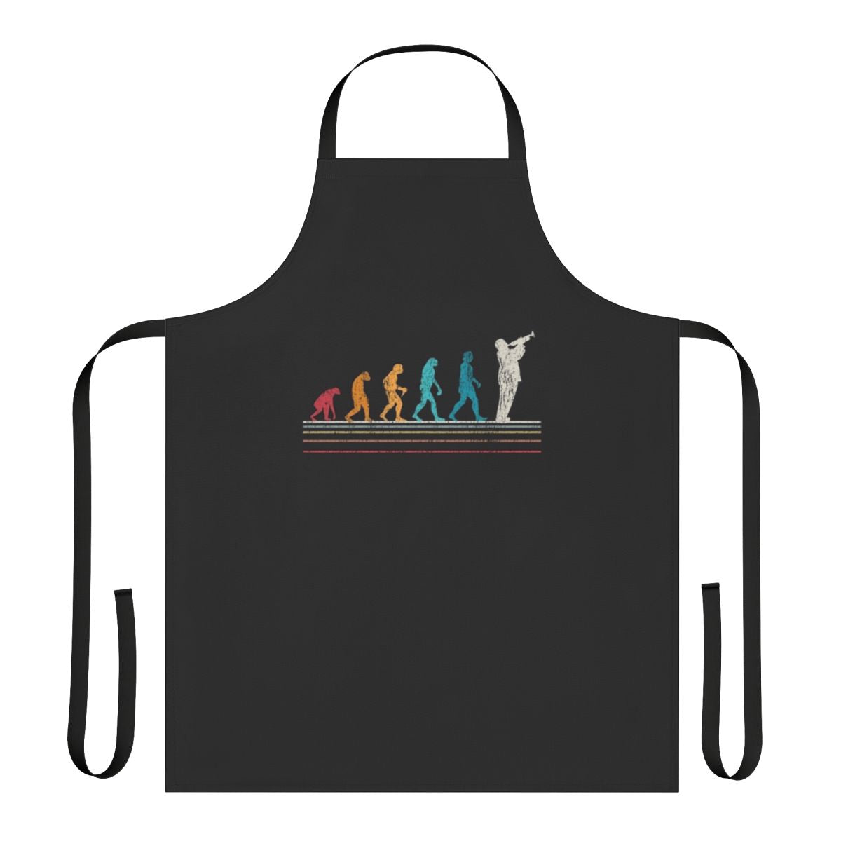Vintage-style apron featuring a trumpet evolution design, perfect for trumpet players and brass musicians.