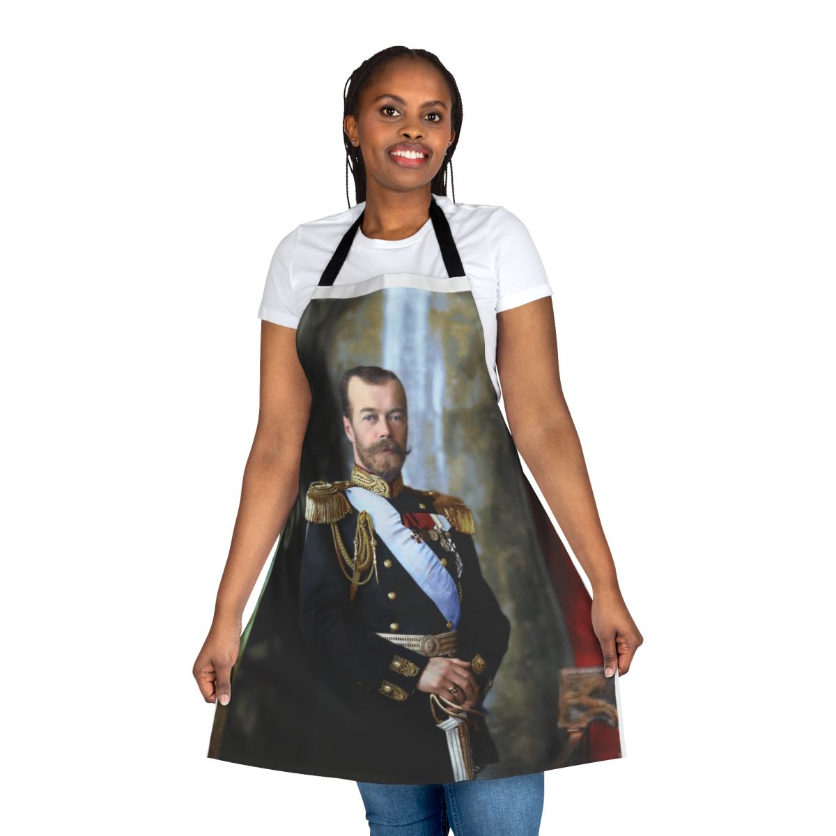 Vintage apron featuring a portrait of Tsar Nicholas II of Russia
